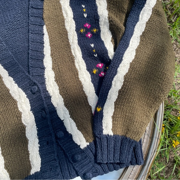 Vintage Michelle Stuart Cardigan Sweater Striped & Floral Detail V-Neck Size M - Picture 2 of 4